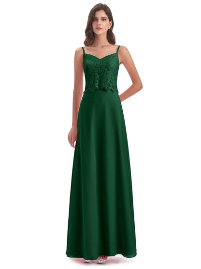 Grace Column Spaghetti Straps Lace Bridesmaid Dresses