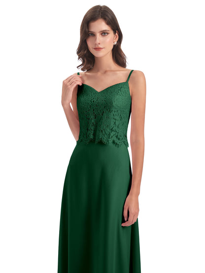Grace Column Spaghetti Straps Lace Bridesmaid Dresses