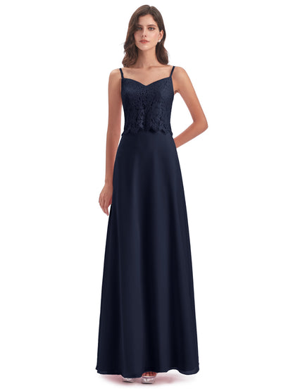 Grace Column Spaghetti Straps Lace Bridesmaid Dresses
