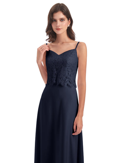 Grace Column Spaghetti Straps Lace Bridesmaid Dresses
