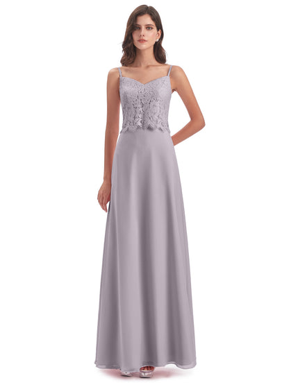 Grace Column Spaghetti Straps Lace Bridesmaid Dresses