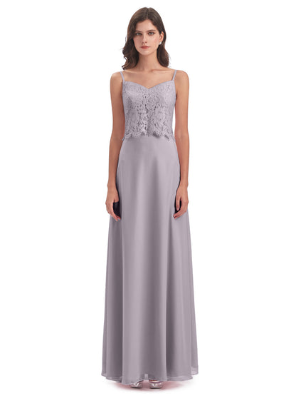 Grace Column Spaghetti Straps Lace Bridesmaid Dresses