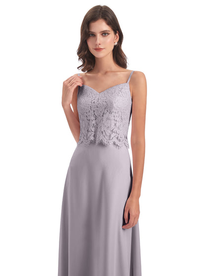 Grace Column Spaghetti Straps Lace Bridesmaid Dresses