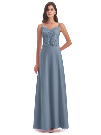 Grace Column Spaghetti Straps Lace Bridesmaid Dresses