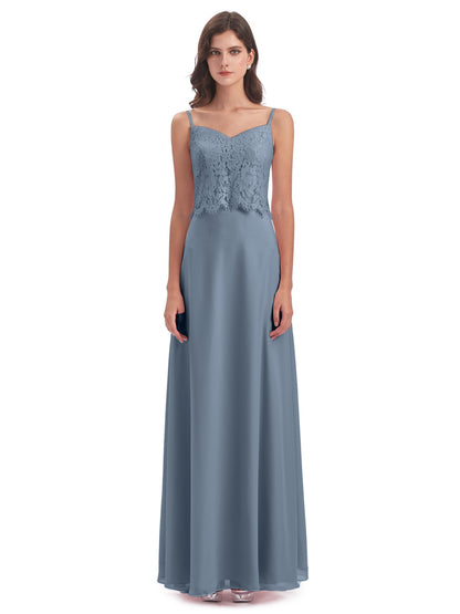 Grace Column Spaghetti Straps Lace Bridesmaid Dresses