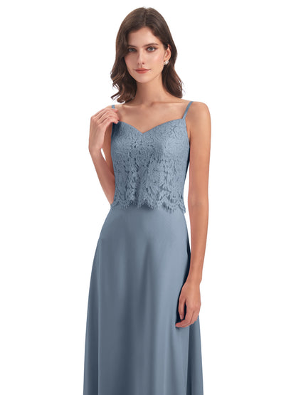 Grace Column Spaghetti Straps Lace Bridesmaid Dresses