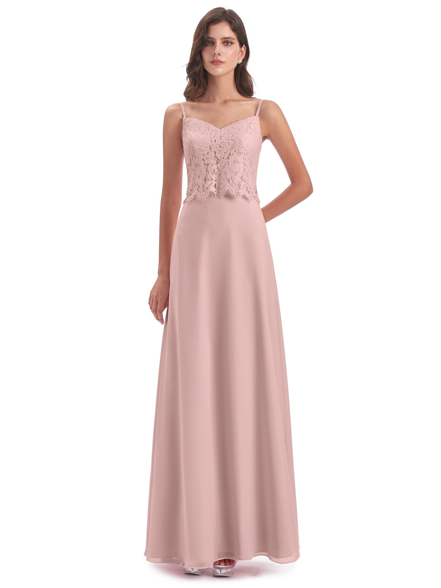 Grace Column Spaghetti Straps Lace Bridesmaid Dresses