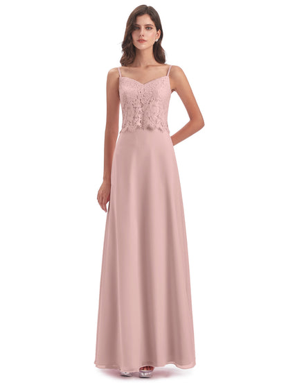 Grace Column Spaghetti Straps Lace Bridesmaid Dresses