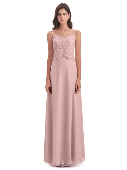 Grace Column Spaghetti Straps Lace Bridesmaid Dresses