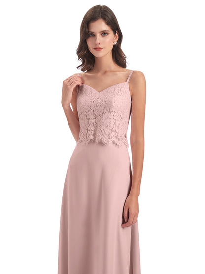 Grace Column Spaghetti Straps Lace Bridesmaid Dresses