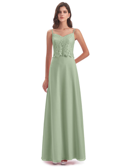 Grace Column Spaghetti Straps Lace Bridesmaid Dresses