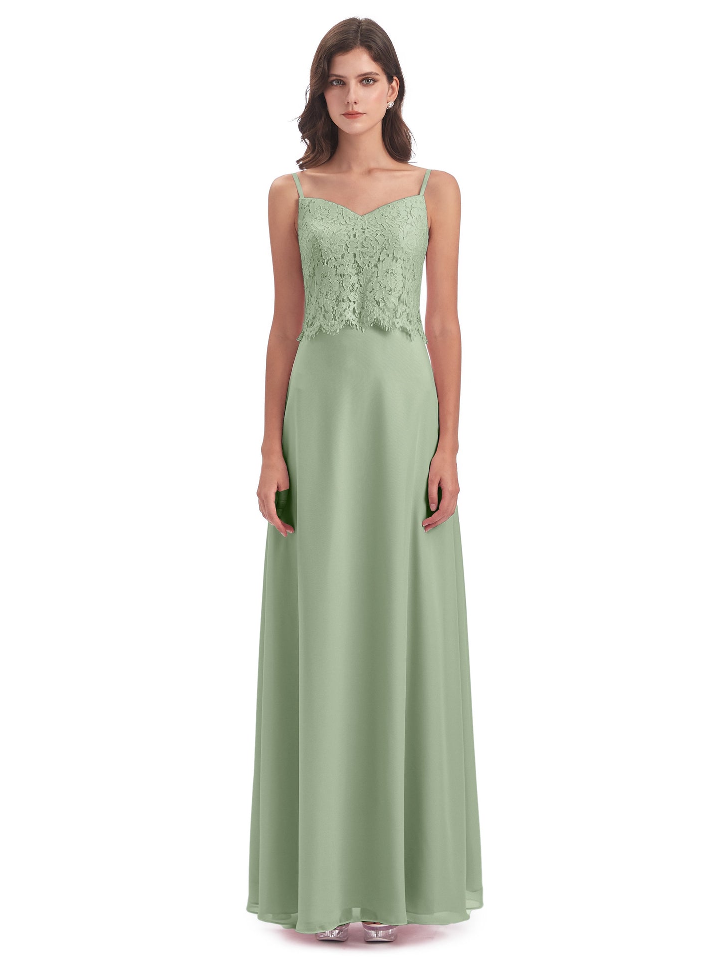 Grace Column Spaghetti Straps Lace Bridesmaid Dresses