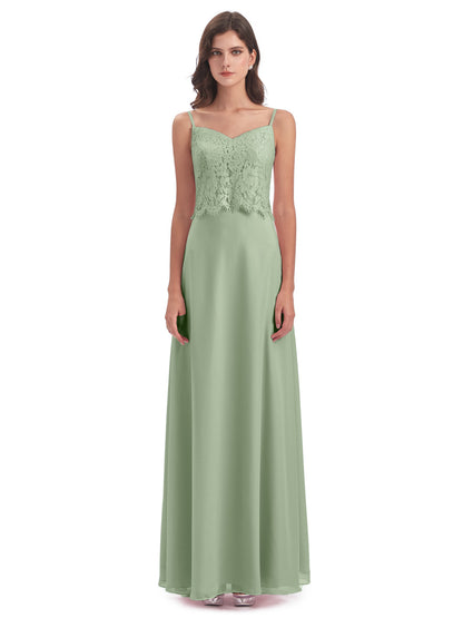 Grace Column Spaghetti Straps Lace Bridesmaid Dresses