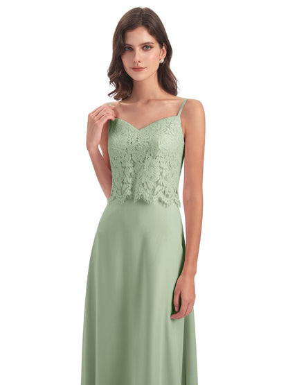 Grace Column Spaghetti Straps Lace Bridesmaid Dresses