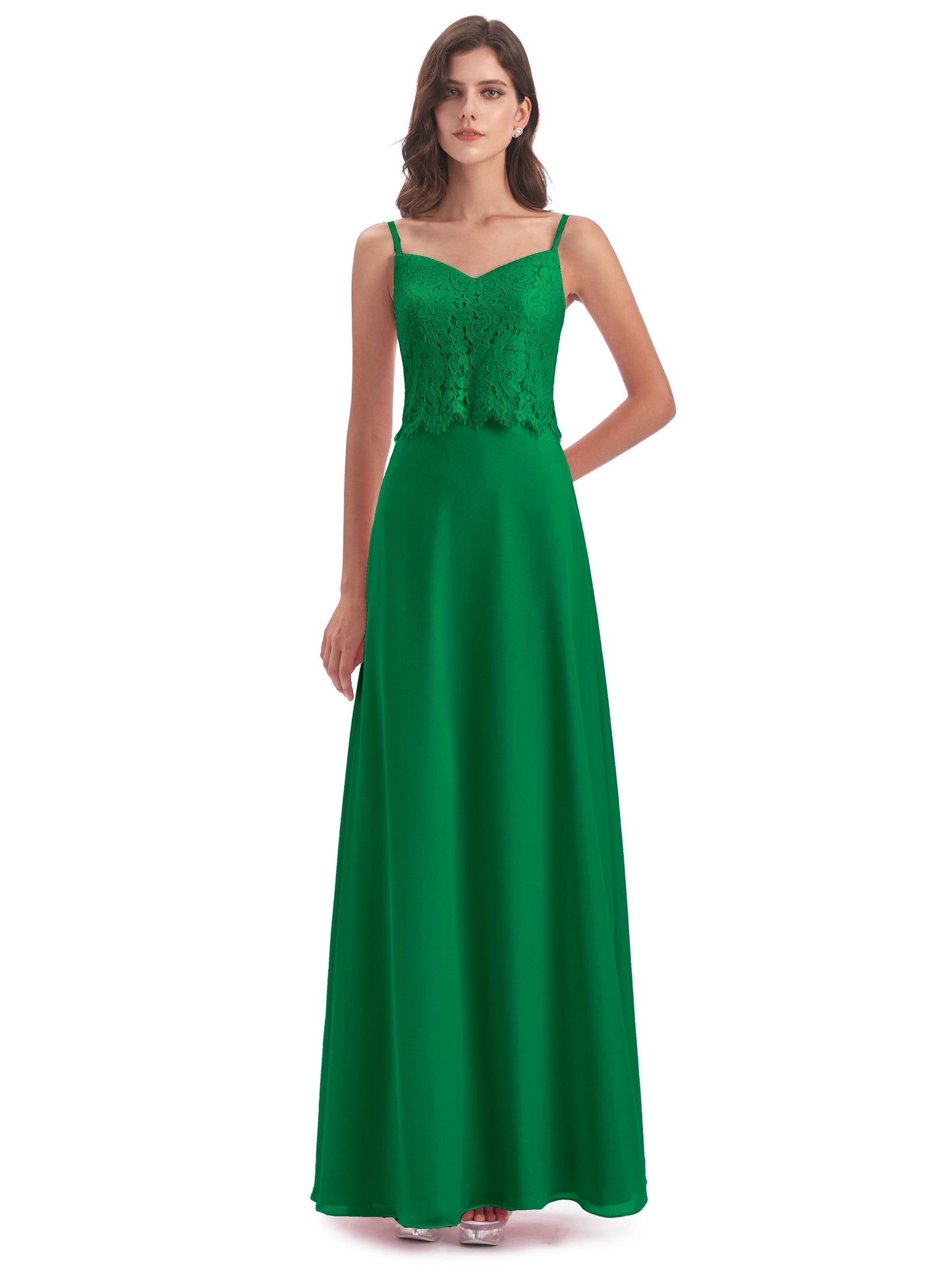 Grace Column Spaghetti Straps Lace Bridesmaid Dresses