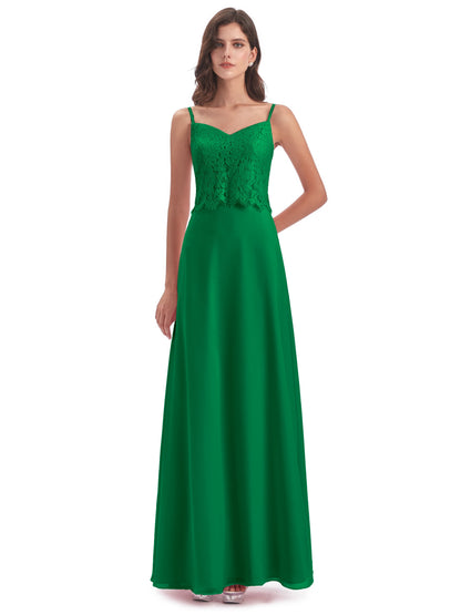 Grace Column Spaghetti Straps Lace Bridesmaid Dresses