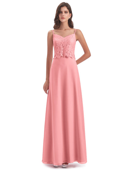 Grace Column Spaghetti Straps Lace Bridesmaid Dresses