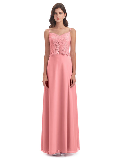 Grace Column Spaghetti Straps Lace Bridesmaid Dresses
