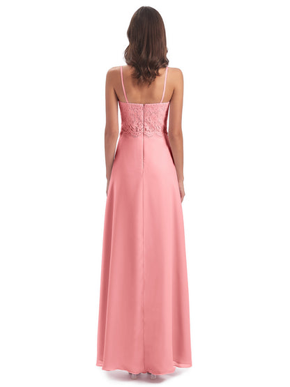 Grace Column Spaghetti Straps Lace Bridesmaid Dresses