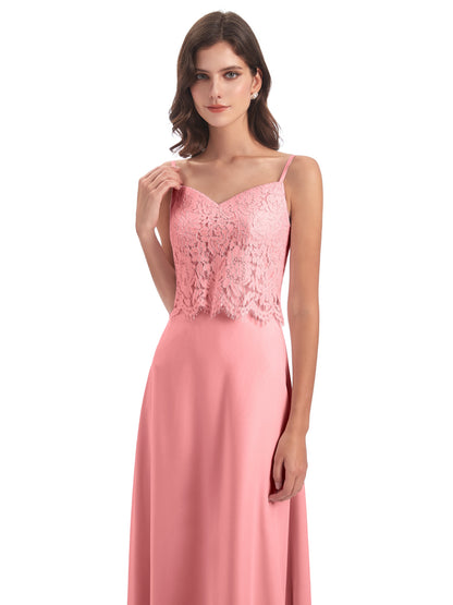 Grace Column Spaghetti Straps Lace Bridesmaid Dresses