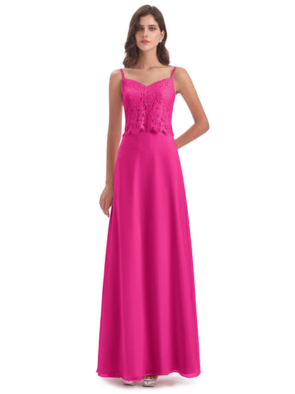 Grace Column Spaghetti Straps Lace Bridesmaid Dresses