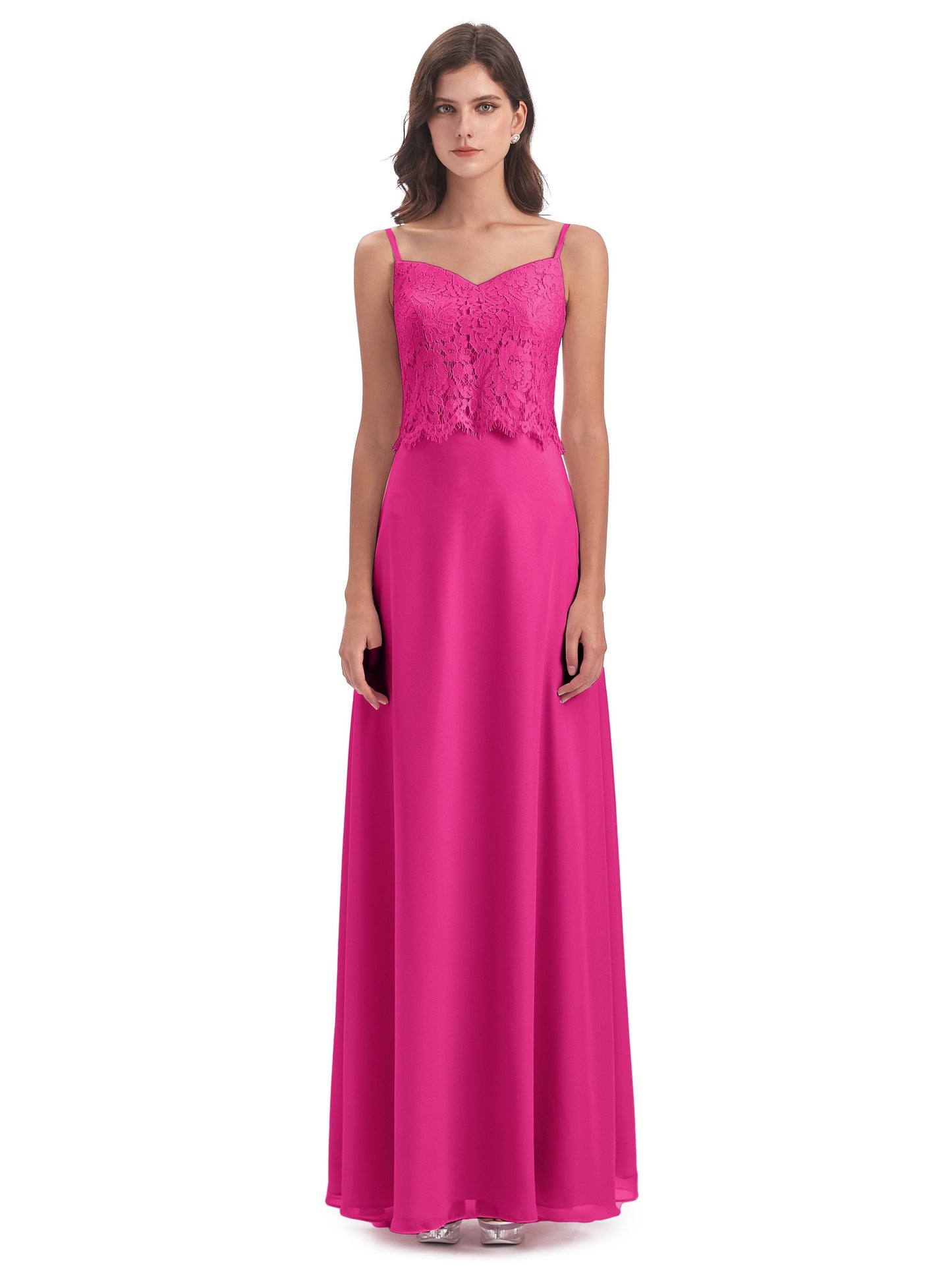 Grace Column Spaghetti Straps Lace Bridesmaid Dresses