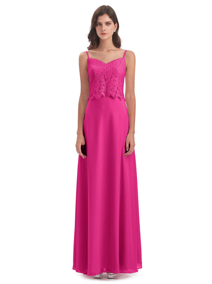 Grace Column Spaghetti Straps Lace Bridesmaid Dresses