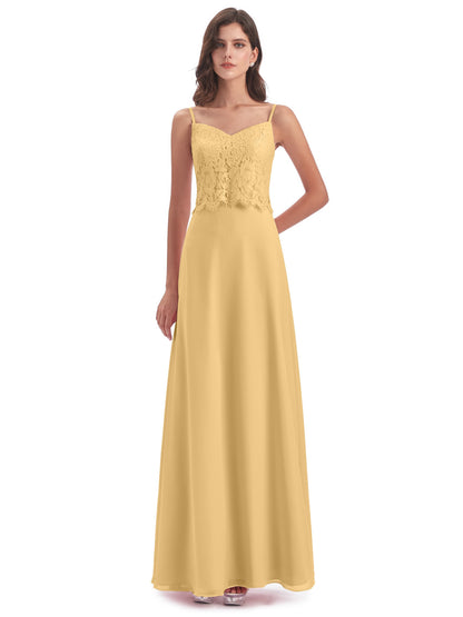 Grace Column Spaghetti Straps Lace Bridesmaid Dresses