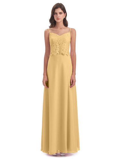 Grace Column Spaghetti Straps Lace Bridesmaid Dresses