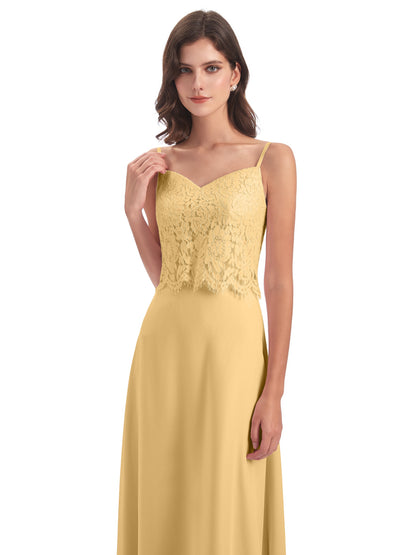 Grace Column Spaghetti Straps Lace Bridesmaid Dresses