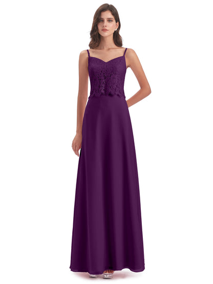 Grace Column Spaghetti Straps Lace Bridesmaid Dresses