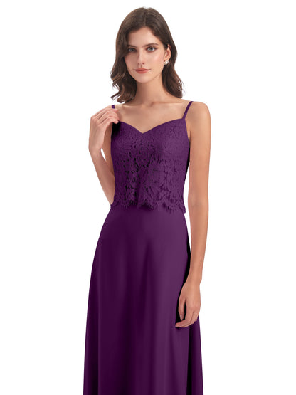 Grace Column Spaghetti Straps Lace Bridesmaid Dresses