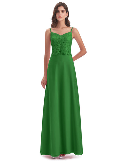 Grace Column Spaghetti Straps Lace Bridesmaid Dresses