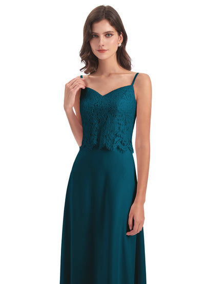 Grace Column Spaghetti Straps Lace Bridesmaid Dresses