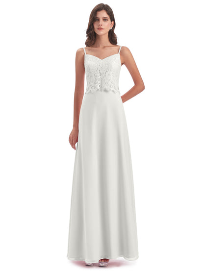 Grace Column Spaghetti Straps Lace Bridesmaid Dresses