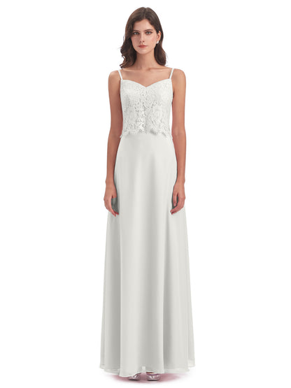 Grace Column Spaghetti Straps Lace Bridesmaid Dresses