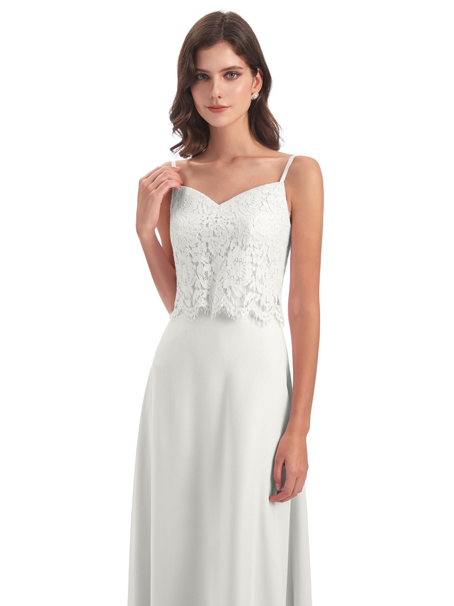 Grace Column Spaghetti Straps Lace Bridesmaid Dresses