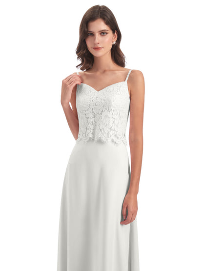Grace Column Spaghetti Straps Lace Bridesmaid Dresses