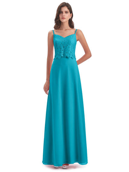 Grace Column Spaghetti Straps Lace Bridesmaid Dresses