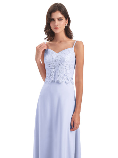 Grace Column Spaghetti Straps Lace Bridesmaid Dresses