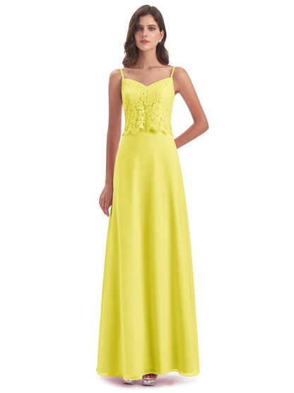 Grace Column Spaghetti Straps Lace Bridesmaid Dresses