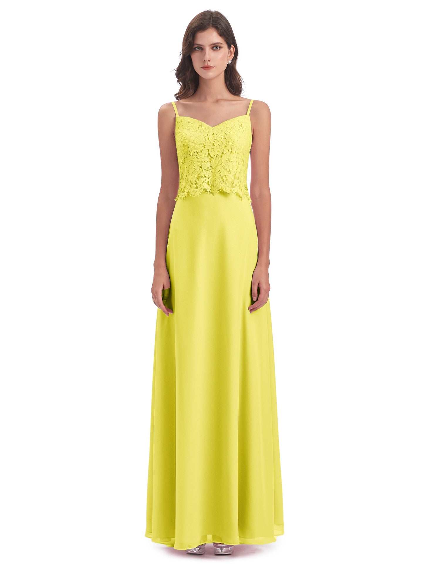 Grace Column Spaghetti Straps Lace Bridesmaid Dresses