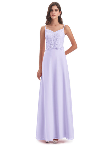 Grace Column Spaghetti Straps Lace Bridesmaid Dresses