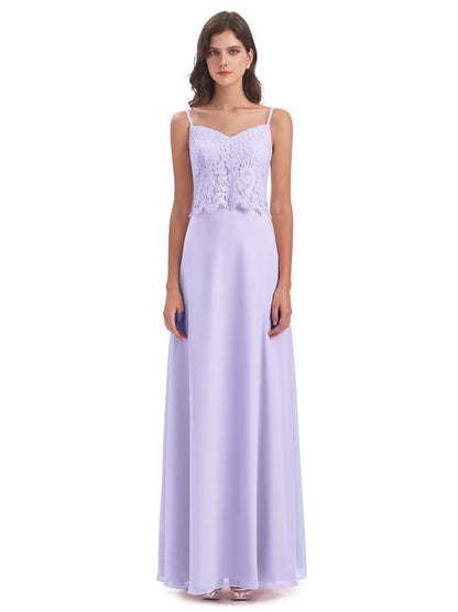 Grace Column Spaghetti Straps Lace Bridesmaid Dresses