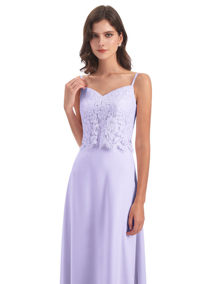 Grace Column Spaghetti Straps Lace Bridesmaid Dresses