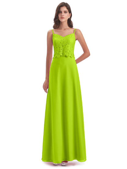 Grace Column Spaghetti Straps Lace Bridesmaid Dresses