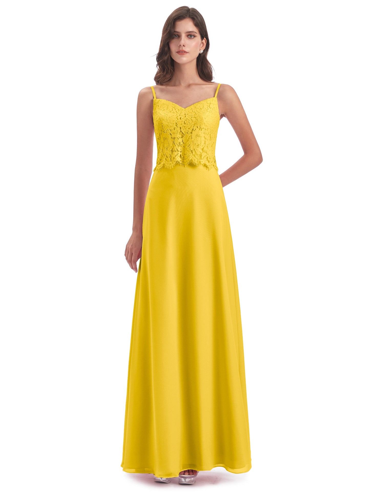 Grace Column Spaghetti Straps Lace Bridesmaid Dresses
