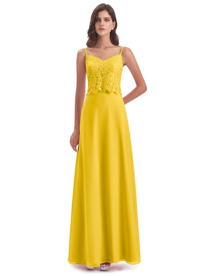 Grace Column Spaghetti Straps Lace Bridesmaid Dresses