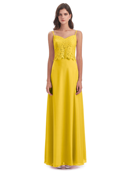Grace Column Spaghetti Straps Lace Bridesmaid Dresses