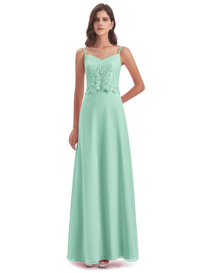 Grace Column Spaghetti Straps Lace Bridesmaid Dresses